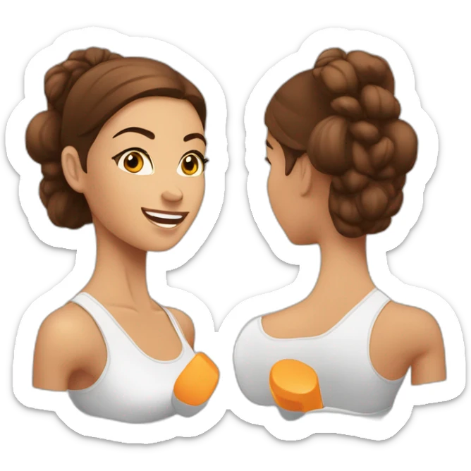 White beautiful women with brown hair. Fitness women with dumbbells in their hands sticker