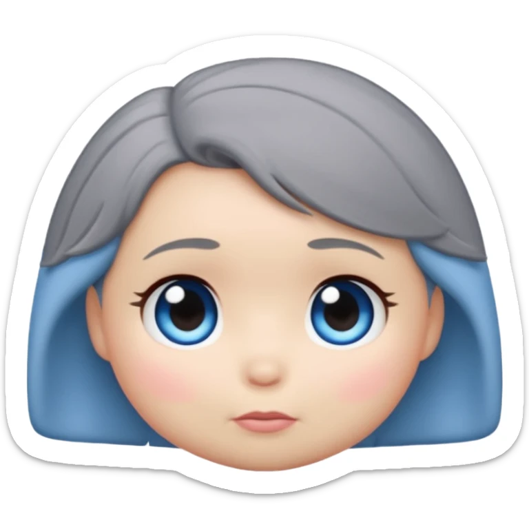 female tsum tsum plush, blue eyes, grey 1940s bob hair, no body, no mouth, emoji style sticker