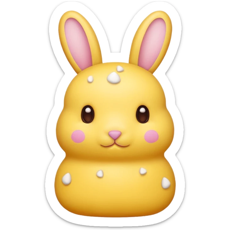 peeps bunny all yellow with three brown dots for eyes and nose no hair no pink sticker