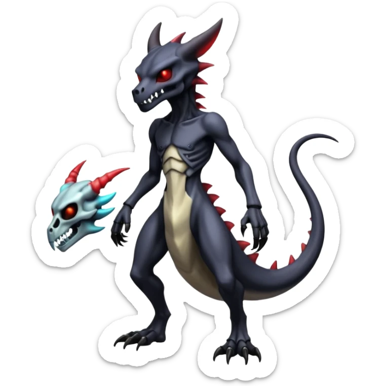 Shiny Horned Futuristic Badass Demonic Spectral Dusky Spooky Skull-faced Cool Hot Stylish Handsome Alien-Salandit-Darkrai-Marowak-Venom-Fakémon-fusion (full body) sticker