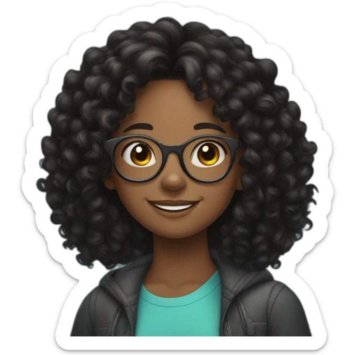 smiling black teenager girl with long black curly hair and round glasses sticker