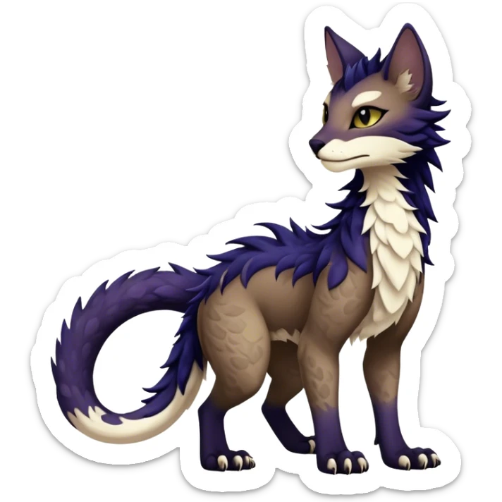 Kawaii dark edgy fantasy feline-vernid-sergal-fursona animal creature with a tufted tail full body with intricate markings  sticker