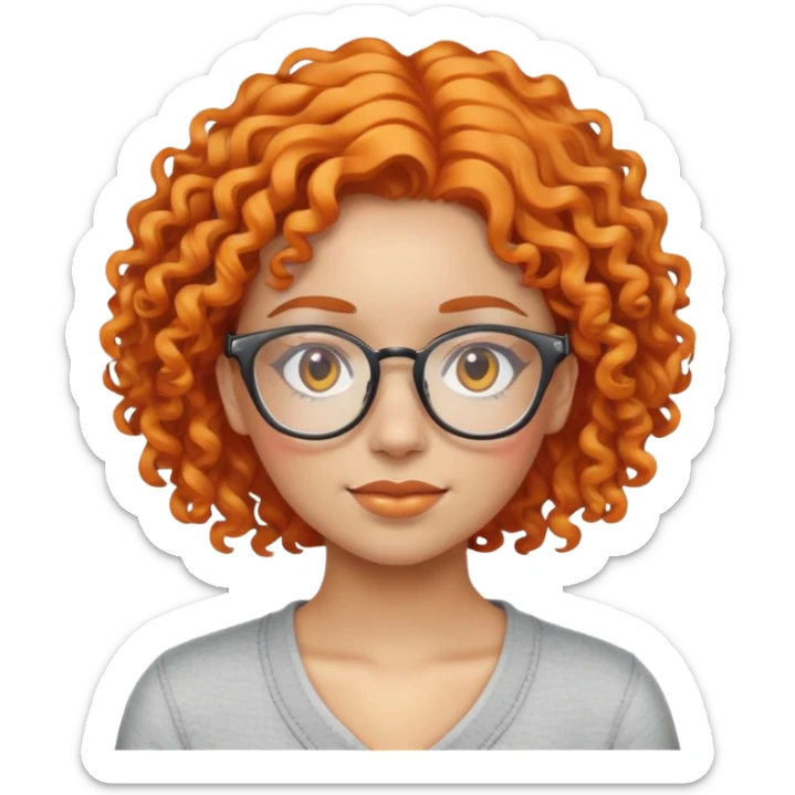A iPhone emoji thats a girl with curly orange hair and clear glasses sticker