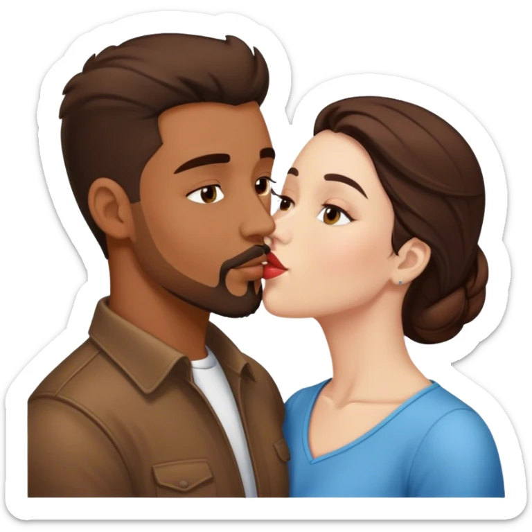 Intimate sfw kiss between brown Latino male with goatee and white brunette lover sticker