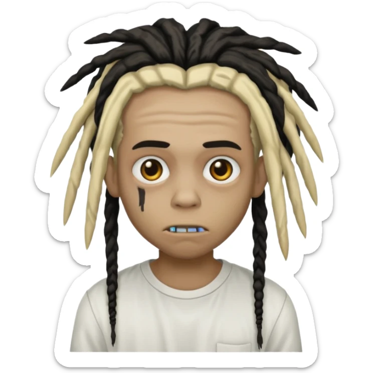 Zombi boy with dreads that are black and blonde with white shirt on sticker