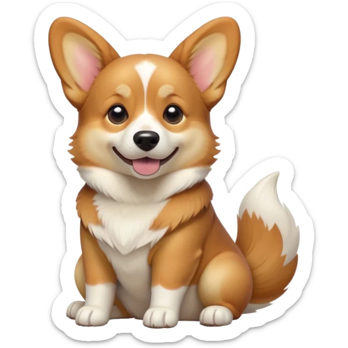 cinematic-[corgi dog]-realistic-full-body-sitting-emoji,-tail-resting-loosely-beside-its-paws,-head-tilted-dramatically,-sleek-[corgi]-fur,-simplified-yet-realistic-focused-features,-highly-detailed,-glowing-with-an-almost-sarcastic-glow sticker