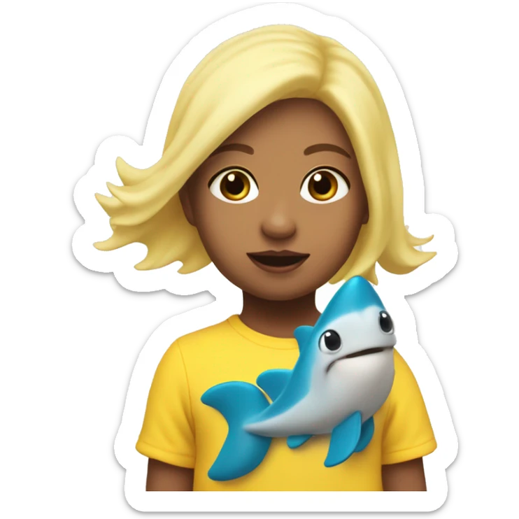 2 years old white Girl with a yellow baby shark costume that flows all the way to her feat  sticker