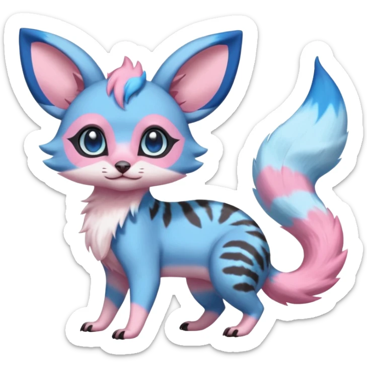 Rare realistic cute adorable epic aesthetic colorful Amaura-Sylveon-Civet-Genet-species-Fakemon-hybrid-creature, with markings, full body sticker