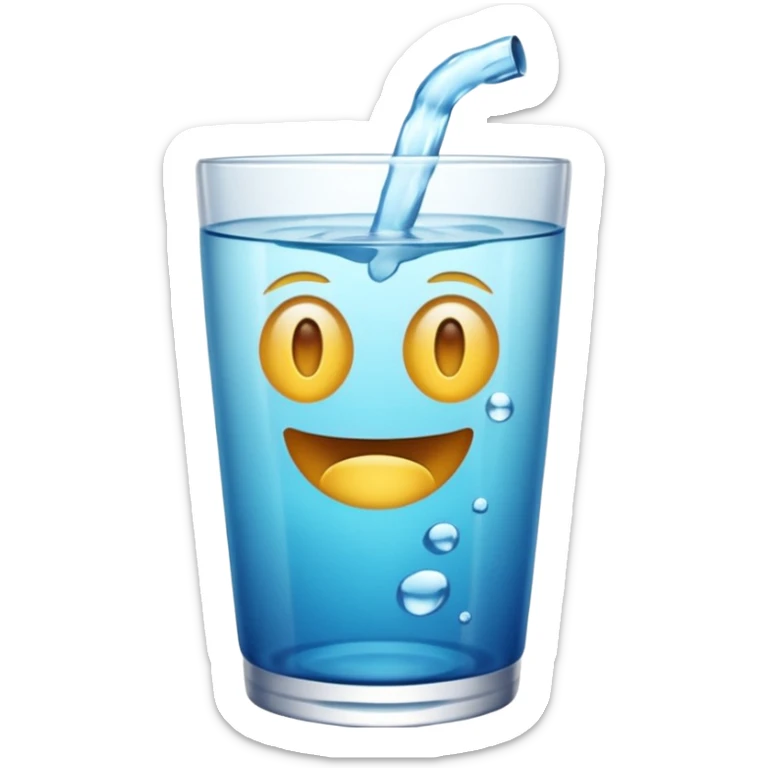 Copo de água – um copo transparente cheio de água cristalina, estilo emoji realista/cartoon. sticker
