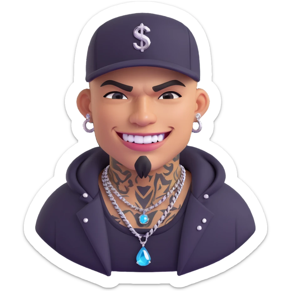 tough gangster with sparkling diamond teeth, teardrop tattoo, streetwear sticker