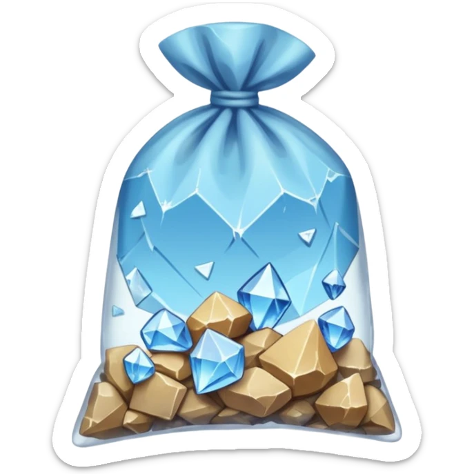 A transparent baggie tied at the top, containing crushed shards of clear quartz sticker