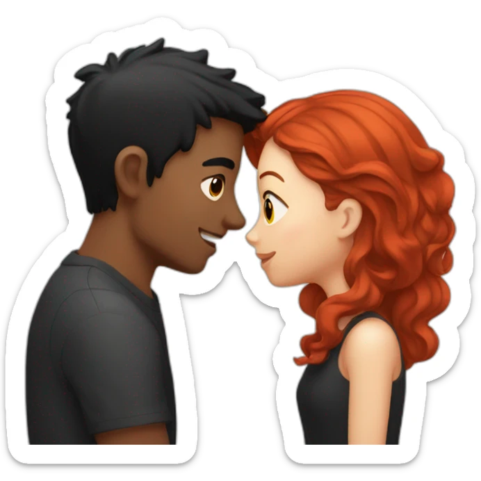 Girl with red hair kissing guy with black hair  sticker