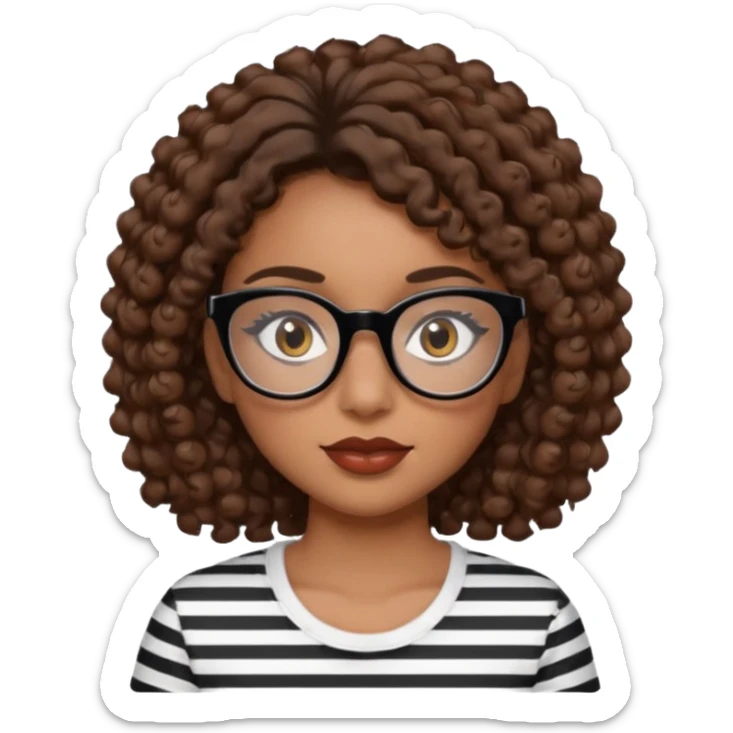 I want to describe me. I am a girl with brown hair amd curly hair. I have brown eyes and black glasses and long lashes with mascara. My lips are medium and my nose as well. I wear a white T-shirt  with black stripes sticker