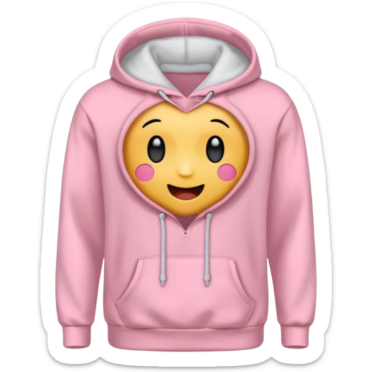 baby pink colour hoodie( only hoodie packshot) with hood emoji  sticker