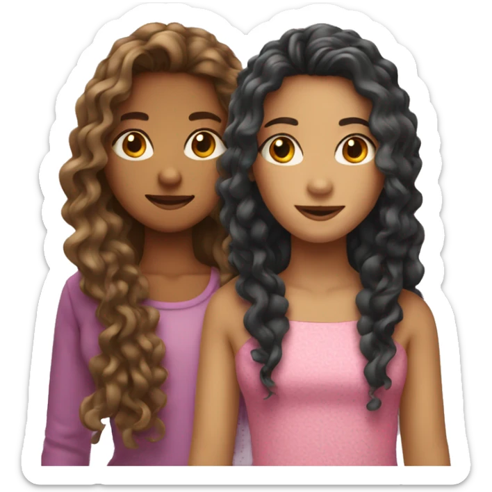 Two girls with long hair, one is straight and the other is curly sticker