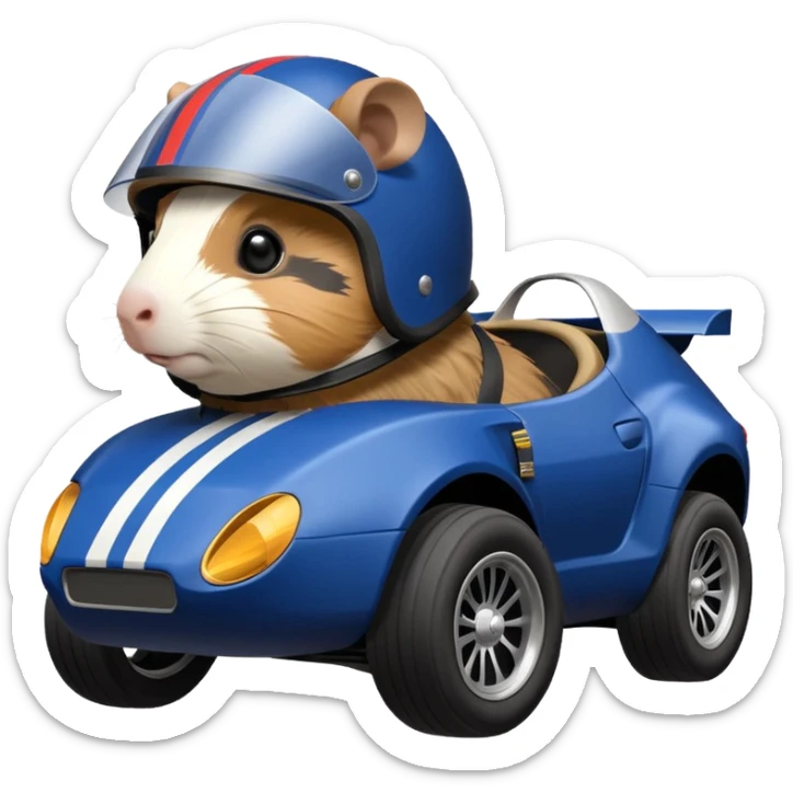 Side view of Midnight blue Local Motors Rally Fighter driven by a Guinea pig  sticker