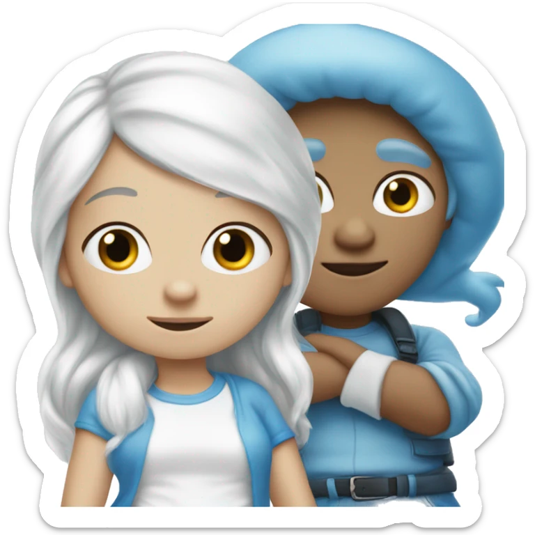 smurf girl with smurf skin and white hair boy white skin white hair sticker