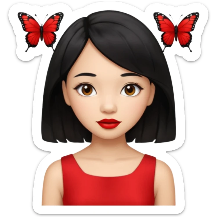 Red girly stuff filipino black hair with straight wavy hair medium length butterfly haircut sticker