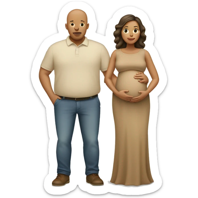 pregnant couple, bald caramel skin man, beige tan pregnant woman sticker