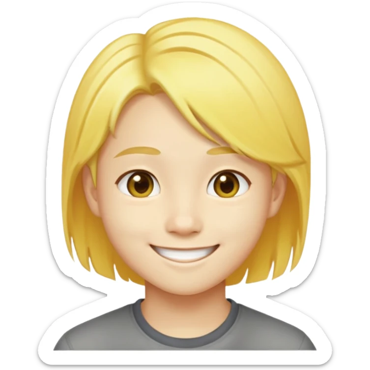 nam 20 tuổi, da vàng, mặt hơi tròn, tóc side part màu vàng, mặt cười tươi vui vẻ sticker