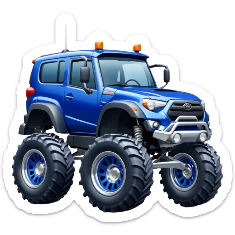 Silver Chrome Tractor tires on monster glossy dark blue body 2025 Toyota 86 off-road rally car  sticker