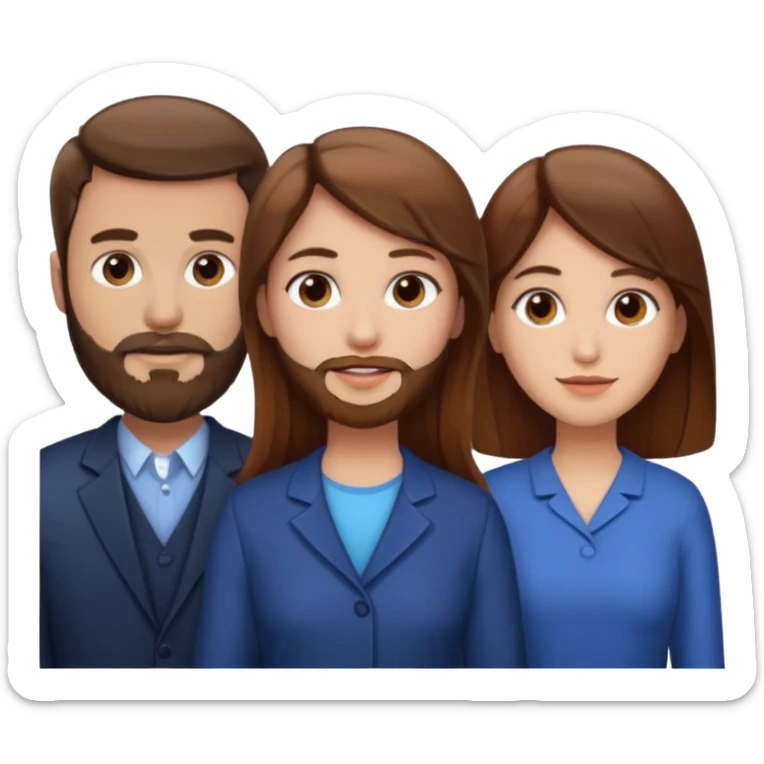 Two woman with brown hair standing next to a man with brown hair  sticker