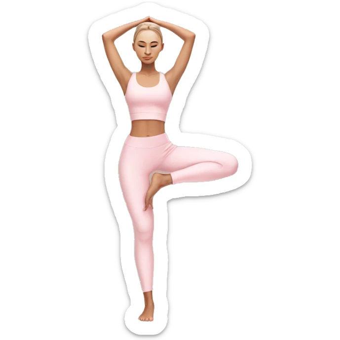 Aesthetic Ukrainian yoga girl in light pink yoga outfit. Full body  sticker