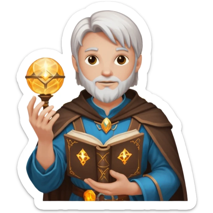 dnd cleric holding a magic book in one hand and having a ball of light in the other sticker