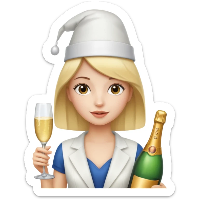 girl holdin only Champagne bottle with party cap. sticker