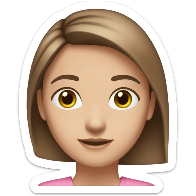 girl emoji. green eyes. brown straight hair.pink clothes. eyebrows medium sized. pale/medium shade skin sticker