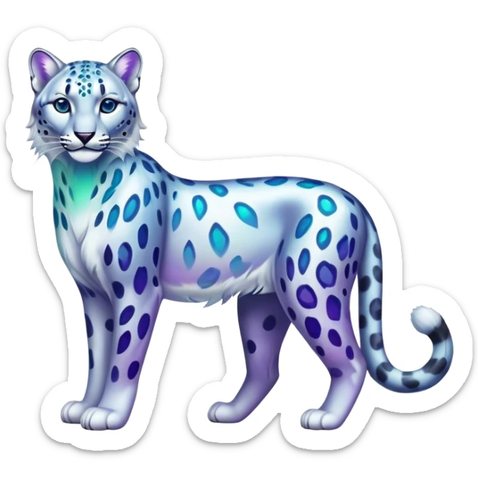 Colorful vibrant transparent iridescent luminescent ethereal fantasy-lynx-snow-leopard-animal, full-body sticker