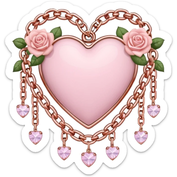 Rose-gold heart shape with chains and crystals and pastel pink roses adorning it sticker