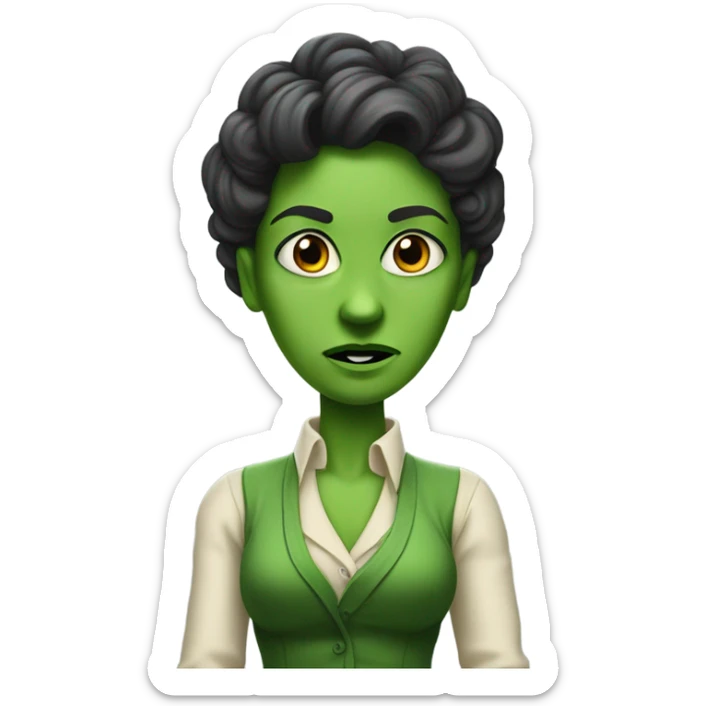 I want  green woman who is being acused of murdering someone called Mr giles sticker