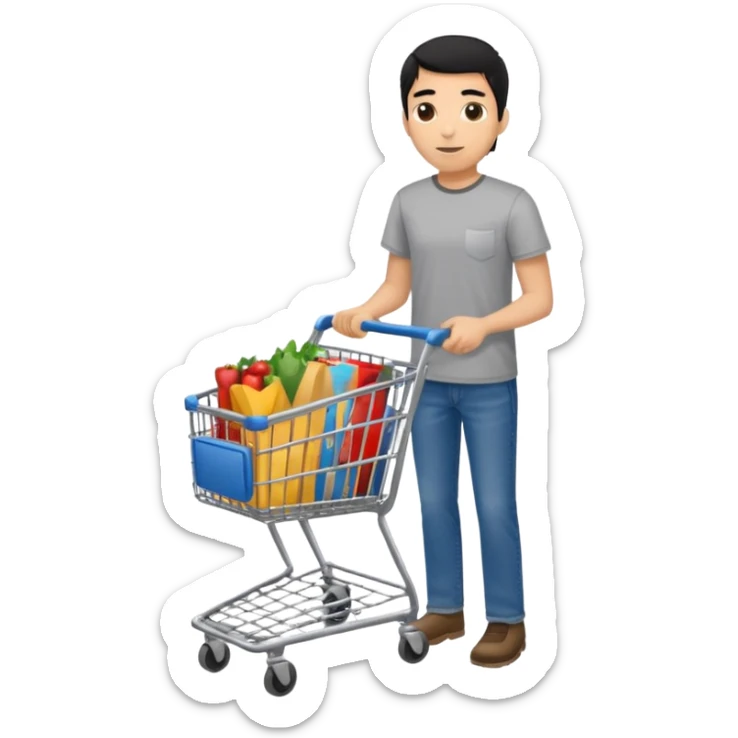 man-with-a-shopping-cart-full-body black hair light brown skin sticker