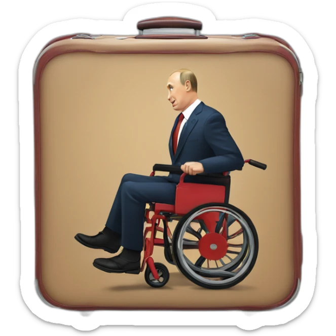 Depressed vladimir putin big red wheelchair jumps out of suitcase sticker