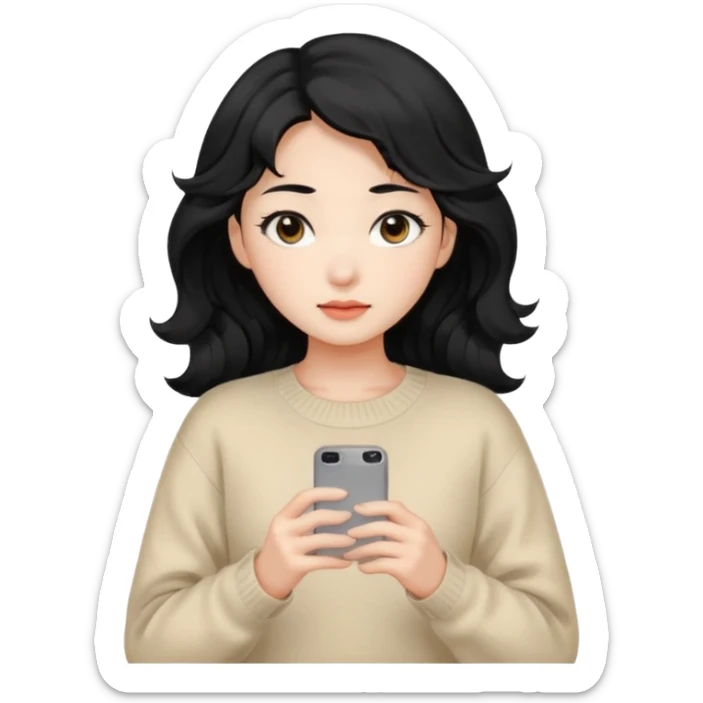 Beautiful girl,Black hair, wavy long hair,Black eyes,Chinese, beige sweater  sticker