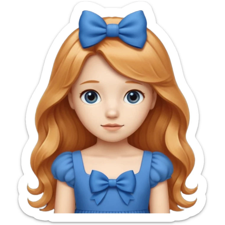 young girl with blue dress, cute blue bow and long strawberry  blonde hair sticker