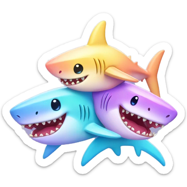 Kawaii rainbow pastel bedazzled family of sharks   sticker