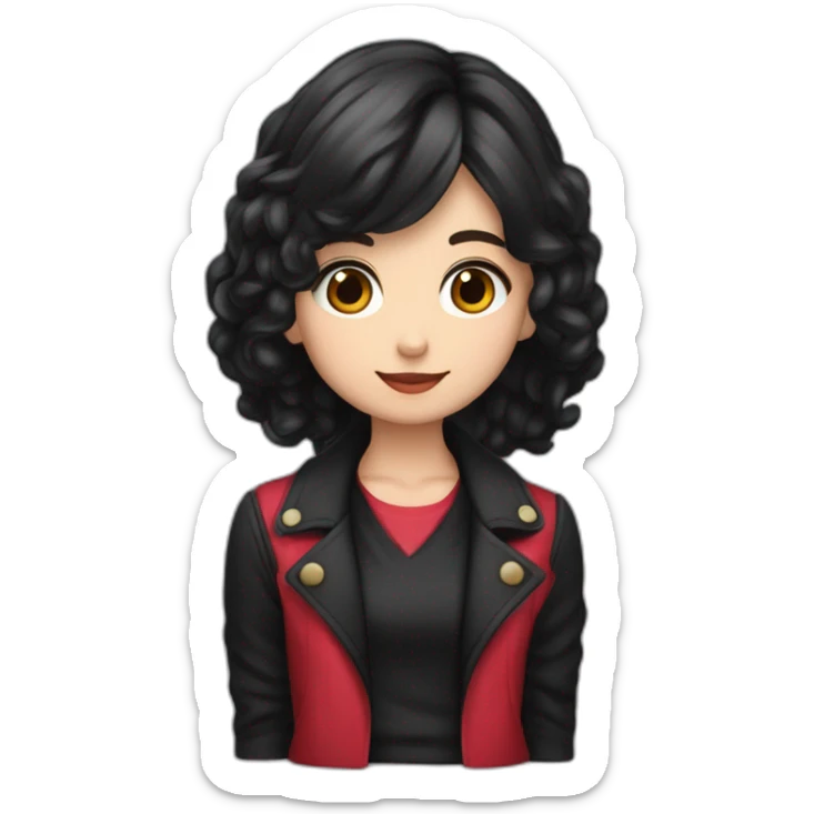 Ropa estilo Jirai kei rosa y negro, piel morena, pelo rojo y negro sticker