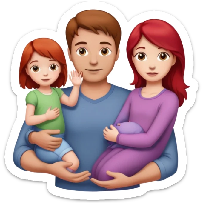 A man with brown hair holding a child, a daughter, and a girl with red hair by the hand sticker
