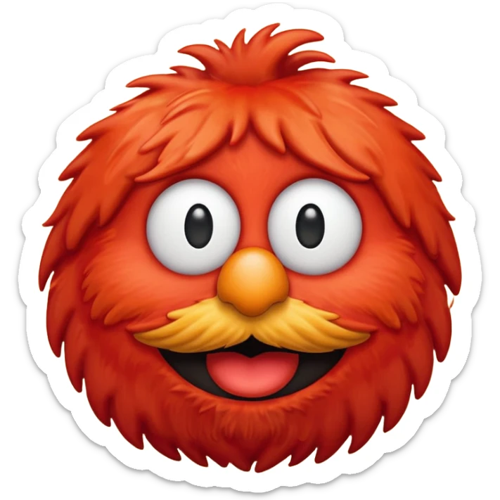 Elmo character head as an emoji, apple style, red fur, expressive eyes, orange nose sticker