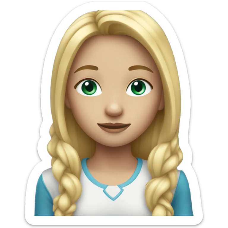 A girl with blonde long hair and blu- green eyes sticker