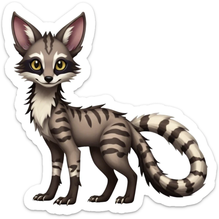 Cute Realistic Feral Rare Fantasy dark Vernid-Sergal-Genet-Trico-species by LiLaiRa, random markings, tufted tail, tufted ears, full body sticker