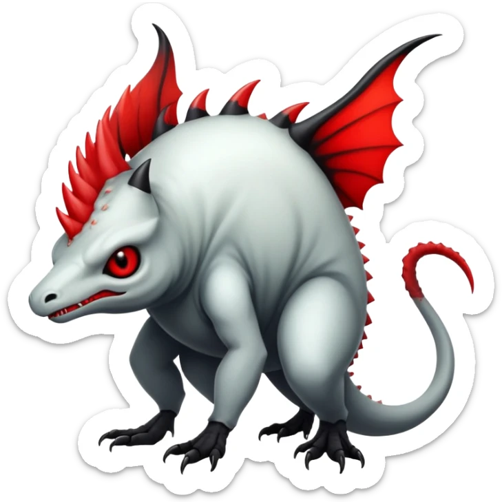 a translucent white with black belly and red eyes exotic edgy vernid-fionbri-creature full body sticker