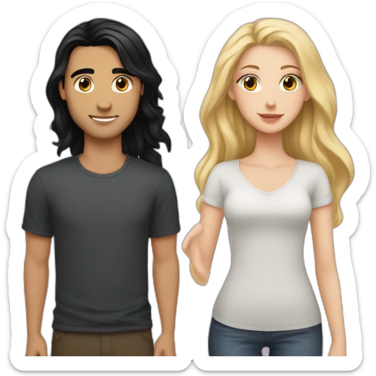 a white girl with black straight hair in love with a white guy with black wavy hair  sticker