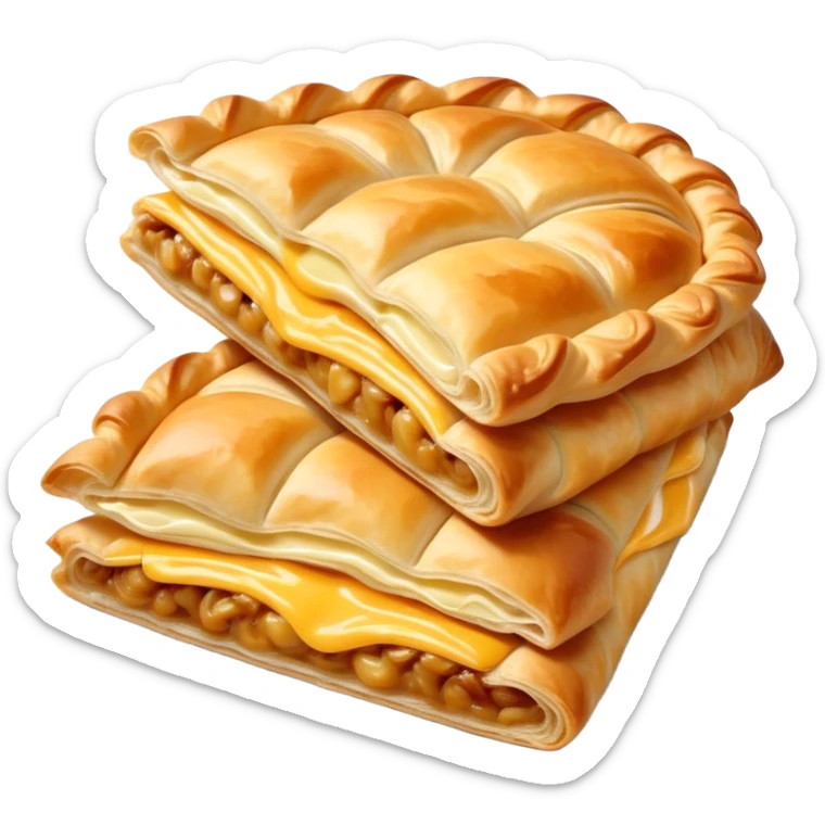 cinematic-realistic-burek-sa-sirom-dish-emoji,-showcasing-a-flaky-pastry-filled-with-cheese-rendered-with-crisp-textures-and-appetizing,-warm-lighting. sticker