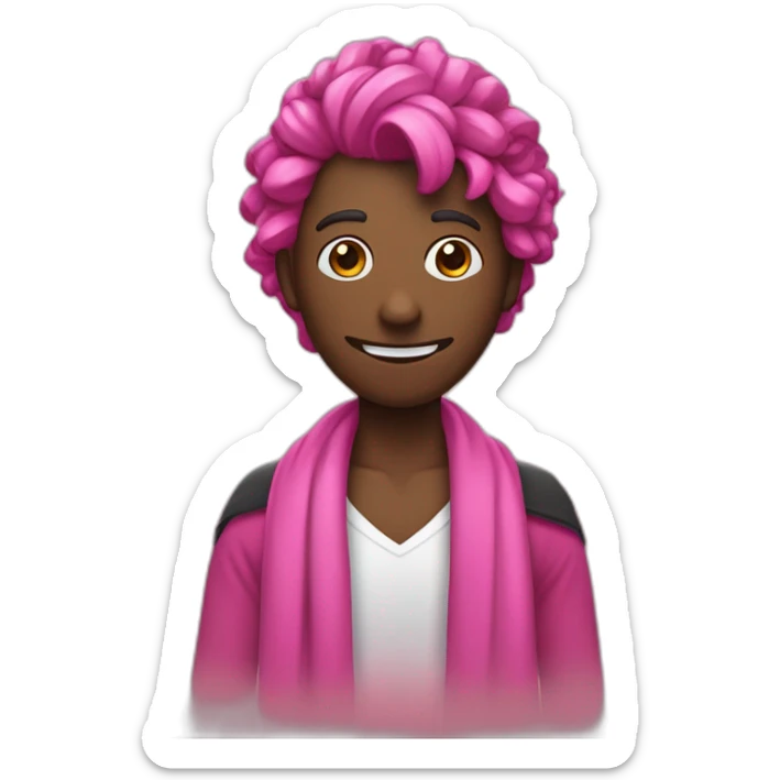 es un personaje con el pelo puntiagudo y una bufanda. El personaje tiene una bufanda rosa alrededor del cuello. El personaje tiene el pelo puntiagudo que es negro sticker