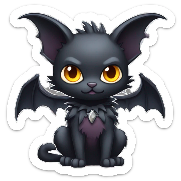 Black Edgy Kawaii Punk-Gothic Bat-winged Litten-Bat-cat-Fakemon full body sticker