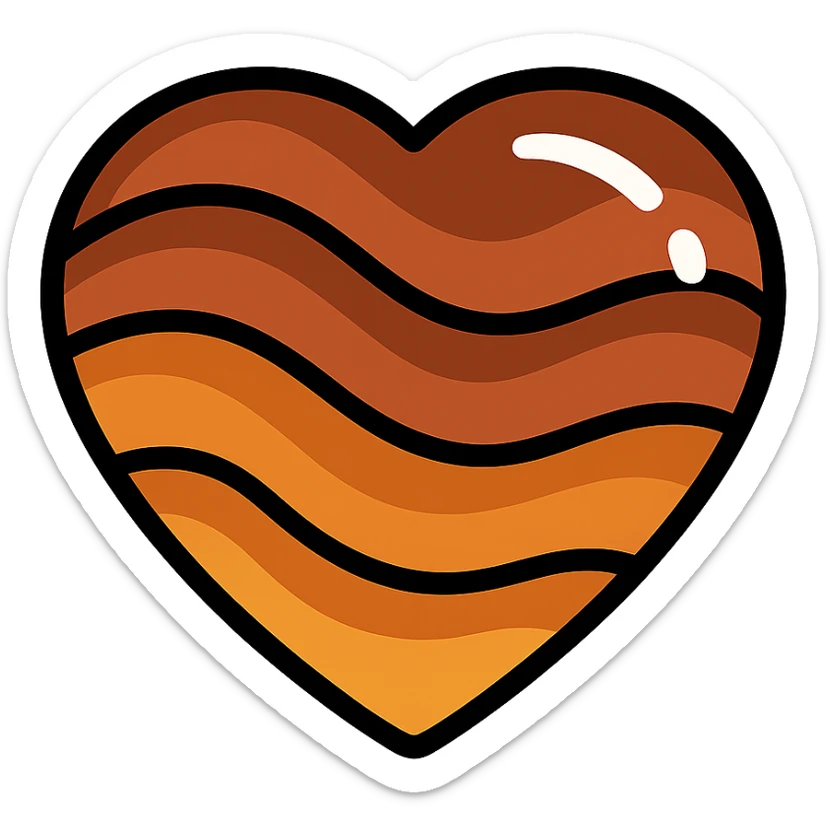 heart shaped tiger's eye stone icon, detailed banding, rich brown and amber hues, shiny surface sticker