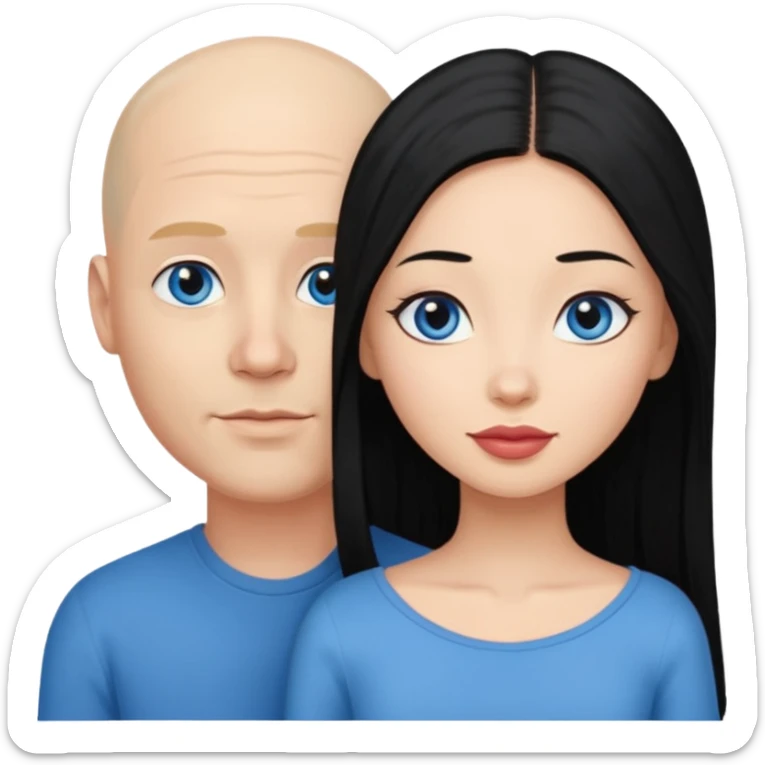 Bald white man blue eyes in love with Filipina woman with long hair sticker